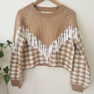 🤎 12th Tribe Camel & Cream Fringe Knit Sweater 🤎